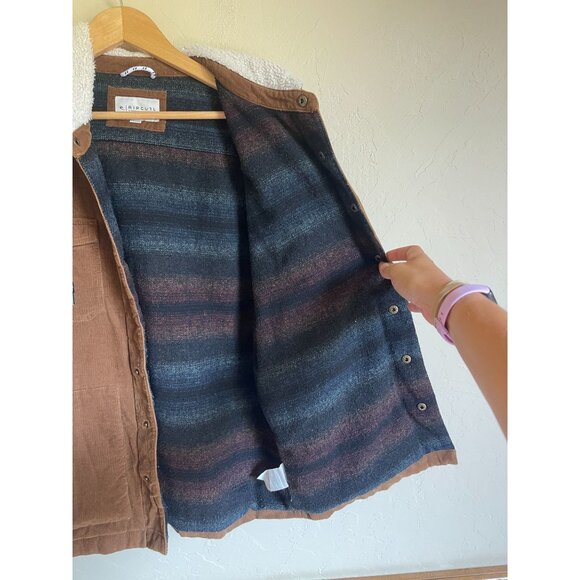 RIPCURL Brown Corduroy Hooded Work Jacket Shacket Blanket Lined Size Smal - Picture 7 of 11